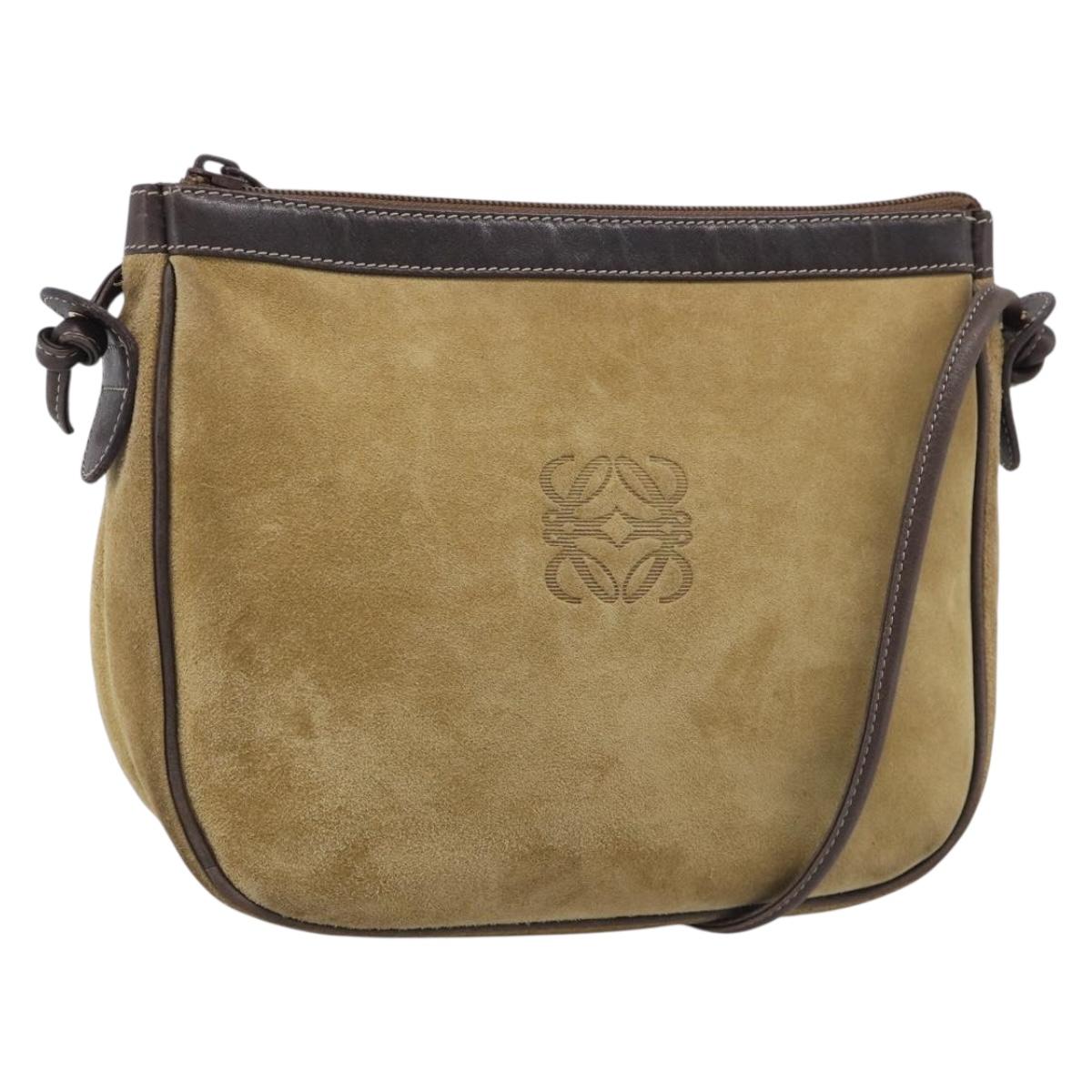 LOEWE Shoulder Bag Suede Beige Gold Auth 216298A