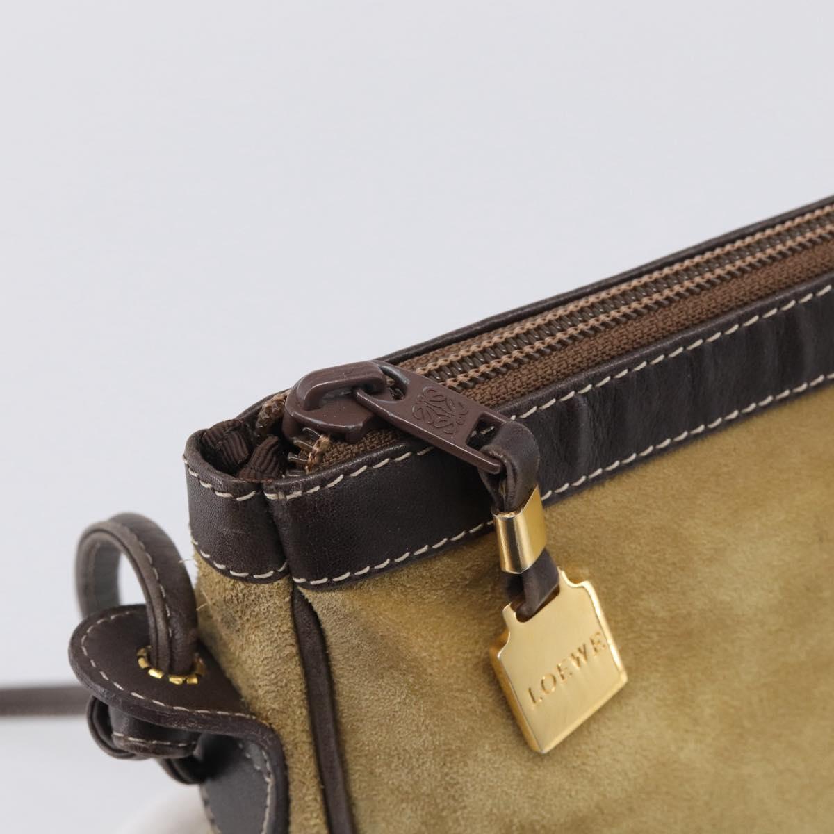LOEWE Shoulder Bag Suede Beige Gold Auth 216298A