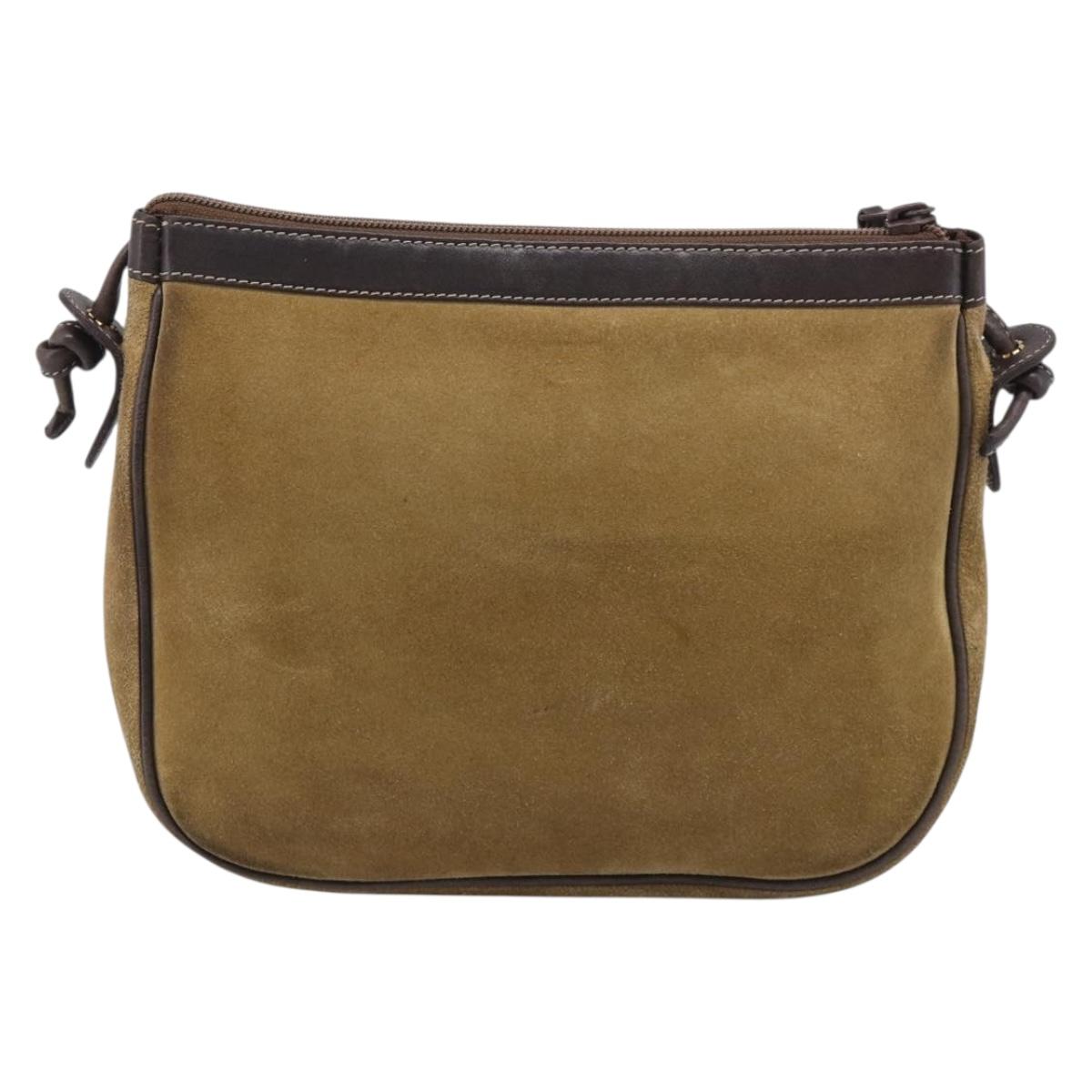 LOEWE Shoulder Bag Suede Beige Gold Auth 216298A