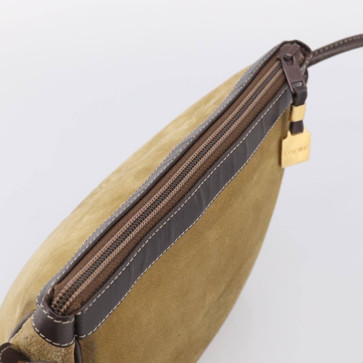 LOEWE Shoulder Bag Suede Beige Gold Auth 216298A