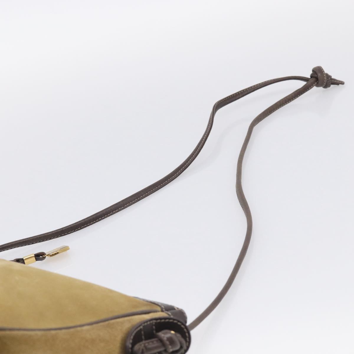 LOEWE Shoulder Bag Suede Beige Gold Auth 216298A