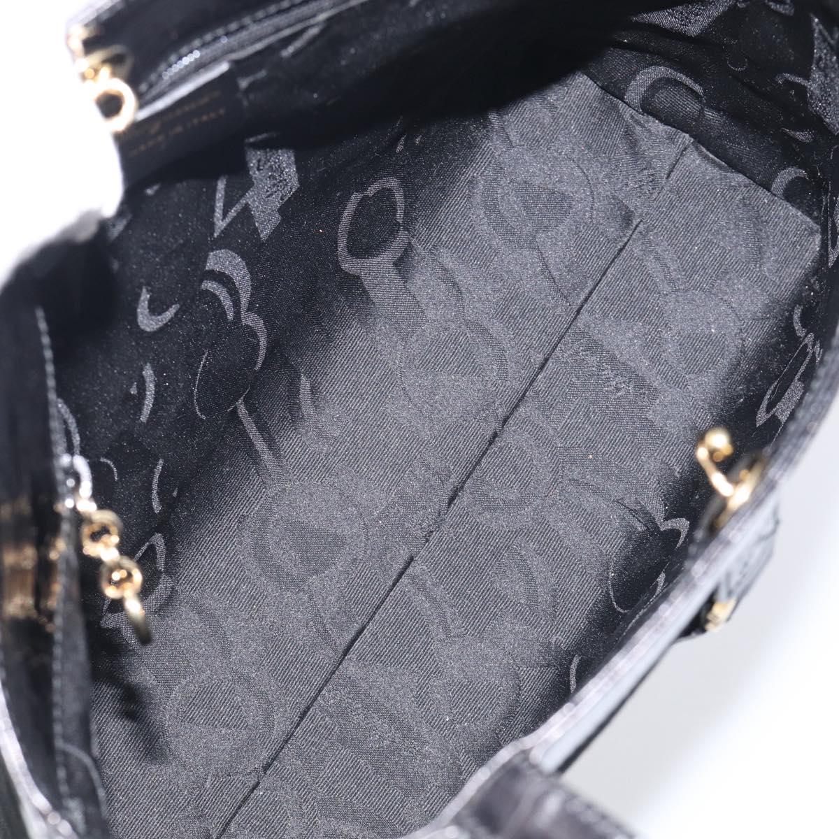 Salvatore Ferragamo Gancini Tote Bag Suede Leather Black Gold Auth 216305A