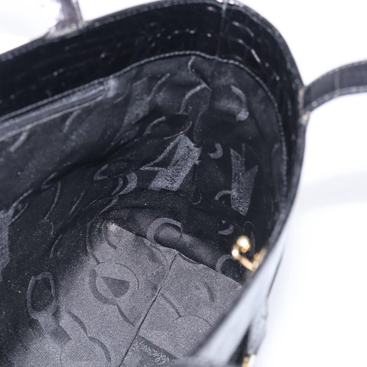 Salvatore Ferragamo Gancini Tote Bag Suede Leather Black Gold Auth 216305A