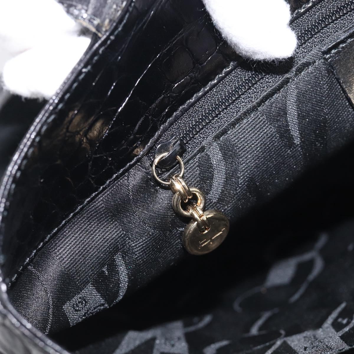 Salvatore Ferragamo Gancini Tote Bag Suede Leather Black Gold Auth 216305A