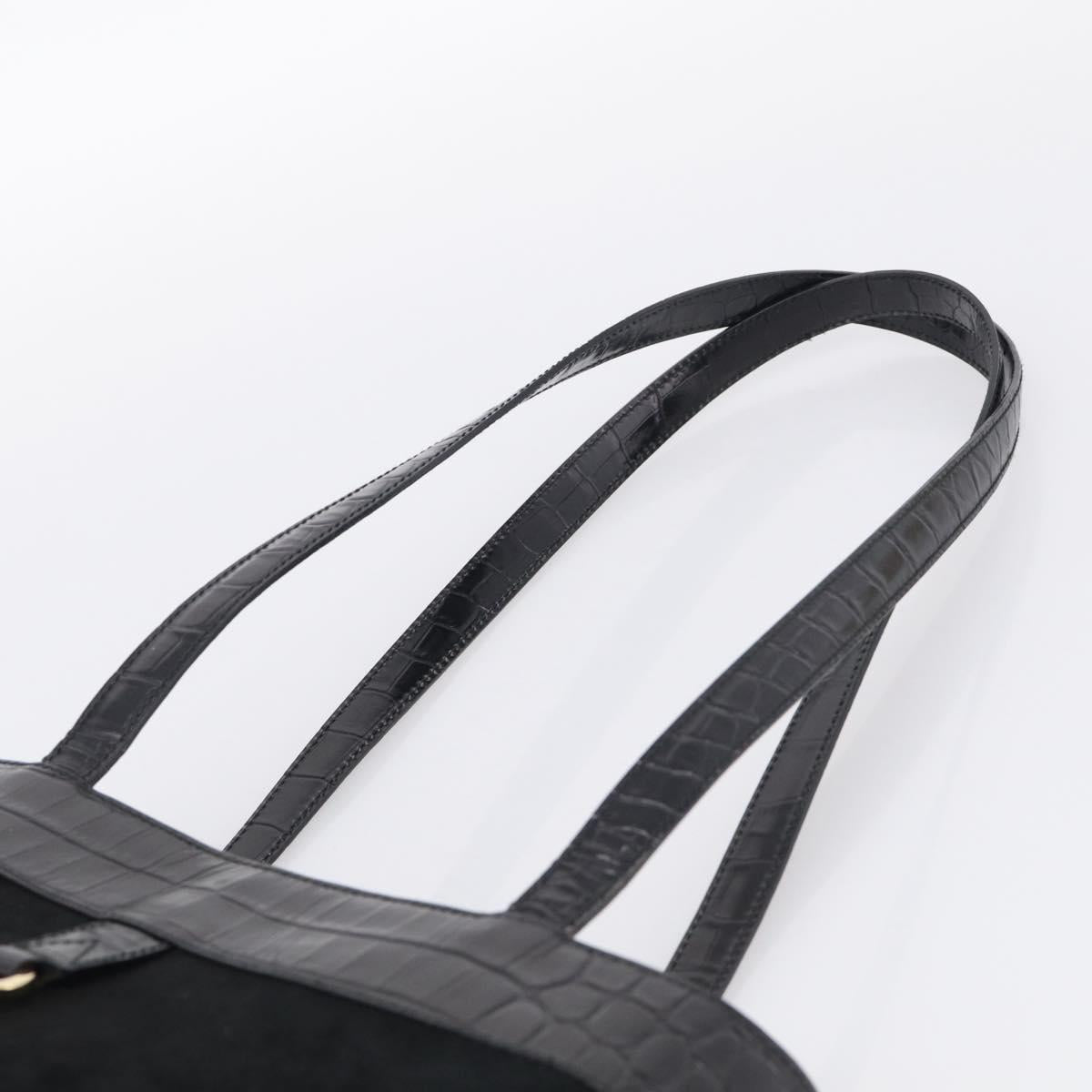 Salvatore Ferragamo Gancini Tote Bag Suede Leather Black Gold Auth 216305A