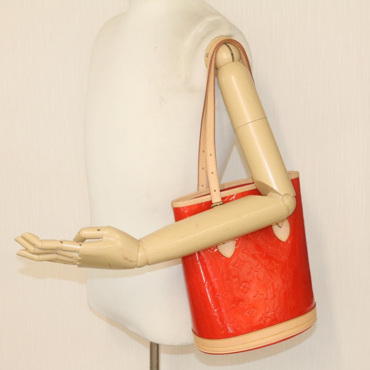 LOUIS VUITTON Monogram Vernis Bucket PM Shoulder Bag SP Order Rouge Auth 22324SM
