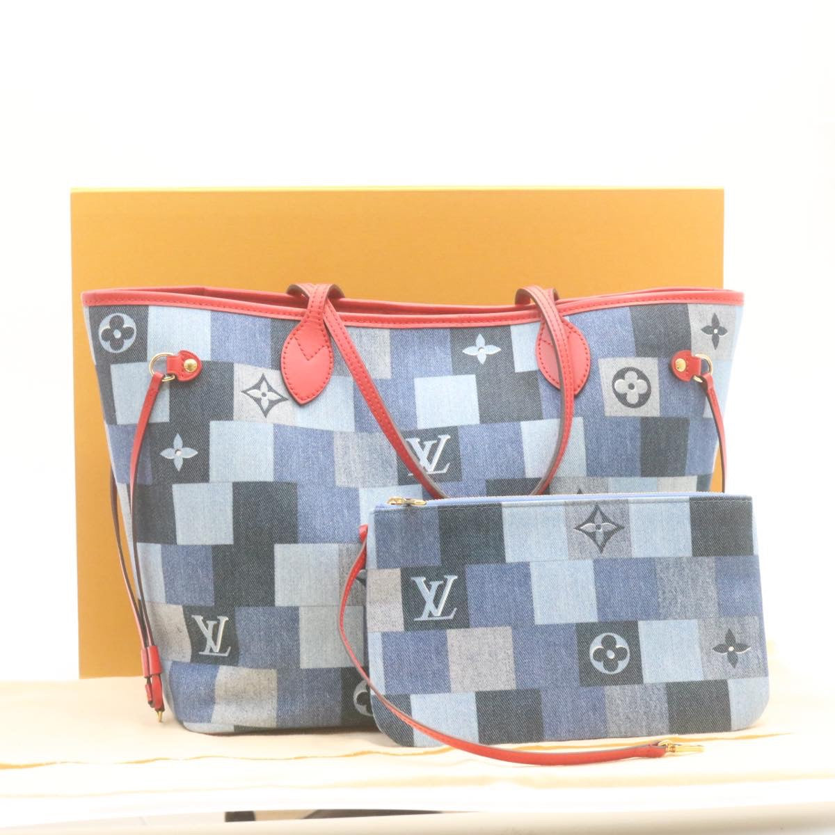 LOUIS VUITTON Monogram Denim Neverfull MM Tote Bag Blue M44981 LV Auth 22325SM
