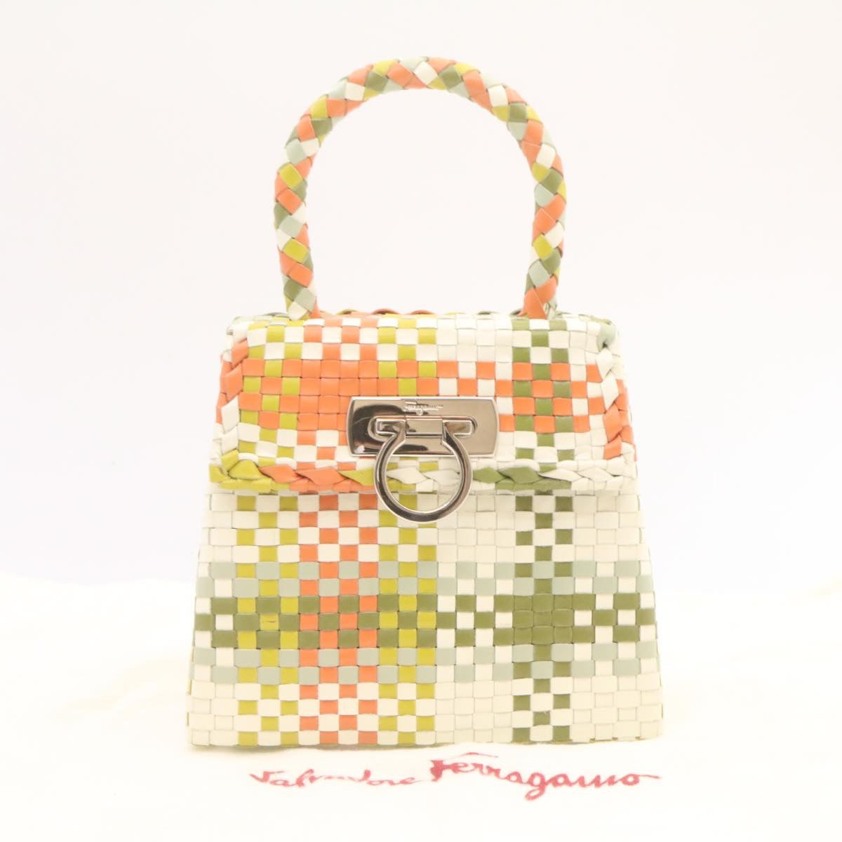 Salvatore Ferragamo INTRECCIATO Gancini Hand Bag Multicolor Auth 25306V