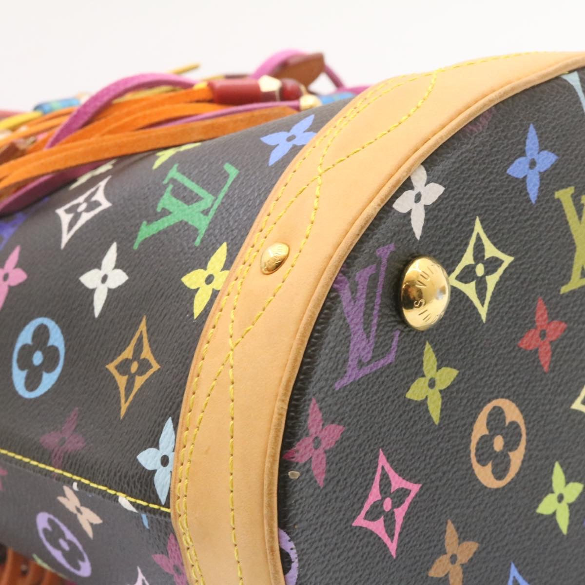 LOUIS VUITTON Monogram Multicolor Bucket Frange ToteBag Black M40110 Auth 25649S