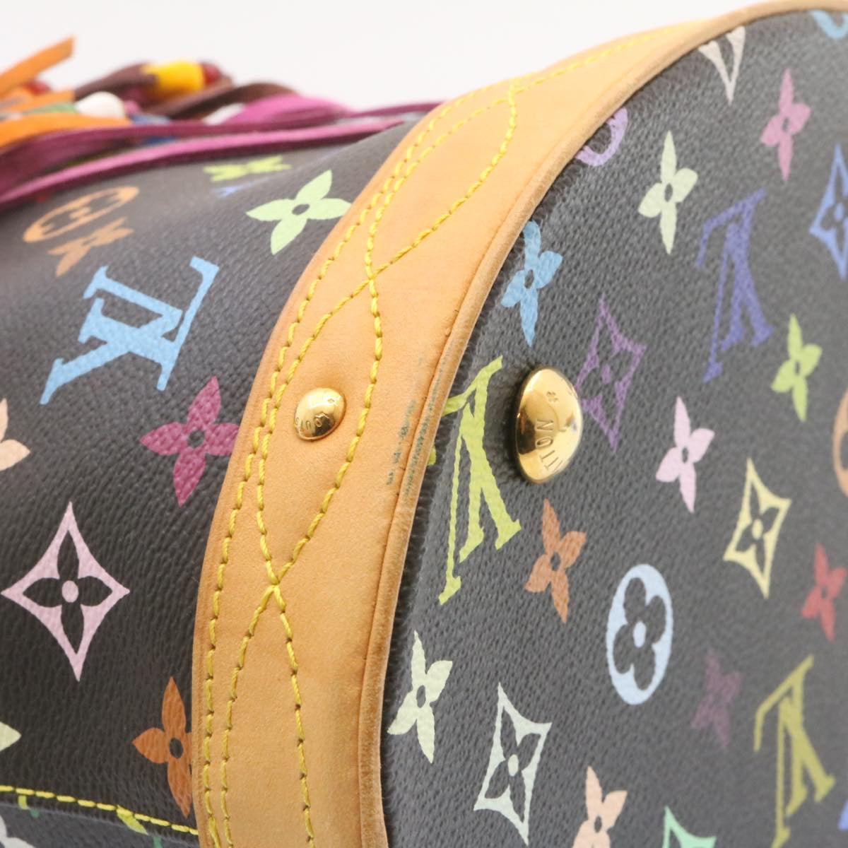 LOUIS VUITTON Monogram Multicolor Bucket Frange ToteBag Black M40110 Auth 25649S