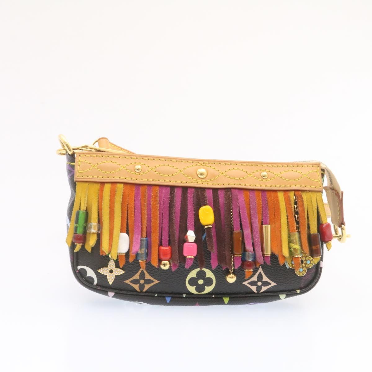 LOUIS VUITTON Monogram Multicolor Bucket Frange ToteBag Black M40110 Auth 25649S