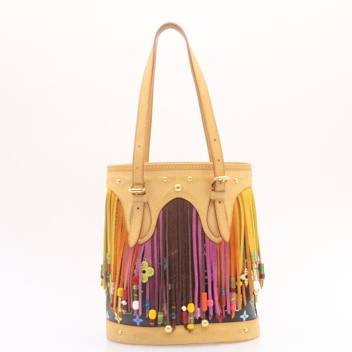 LOUIS VUITTON Monogram Multicolor Bucket Frange ToteBag Black M40110 Auth 25649S
