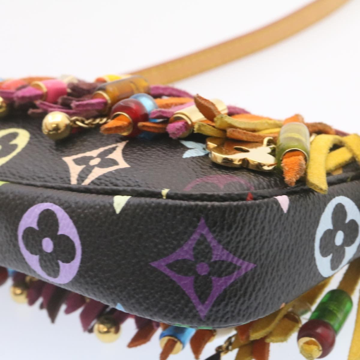 LOUIS VUITTON Monogram Multicolor Bucket Frange ToteBag Black M40110 Auth 25649S