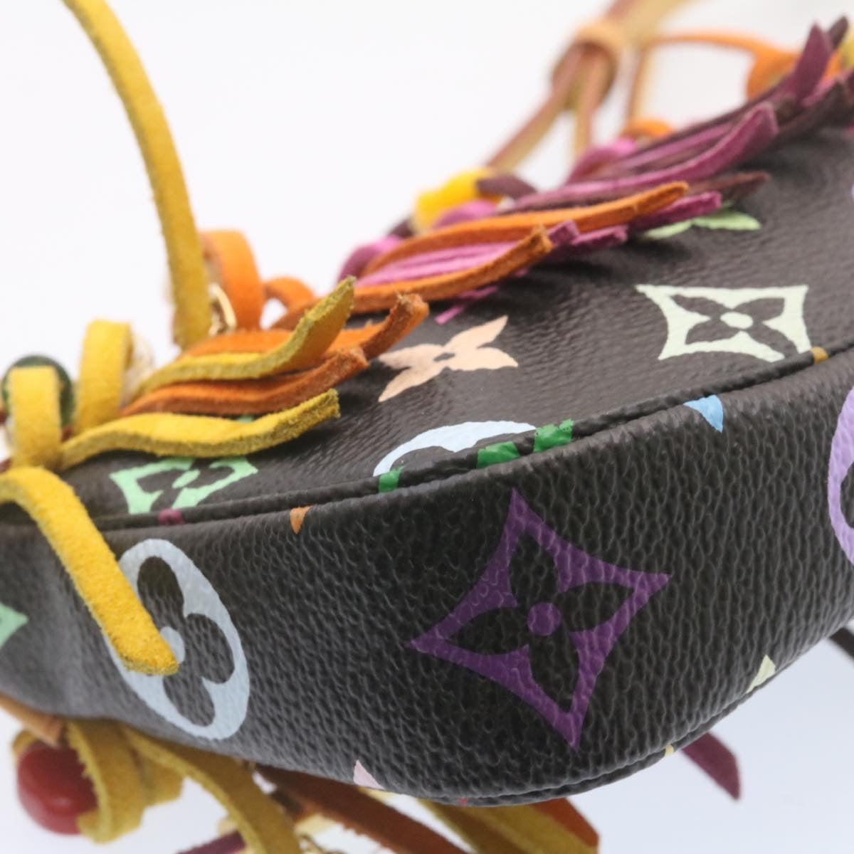 LOUIS VUITTON Monogram Multicolor Bucket Frange ToteBag Black M40110 Auth 25649S