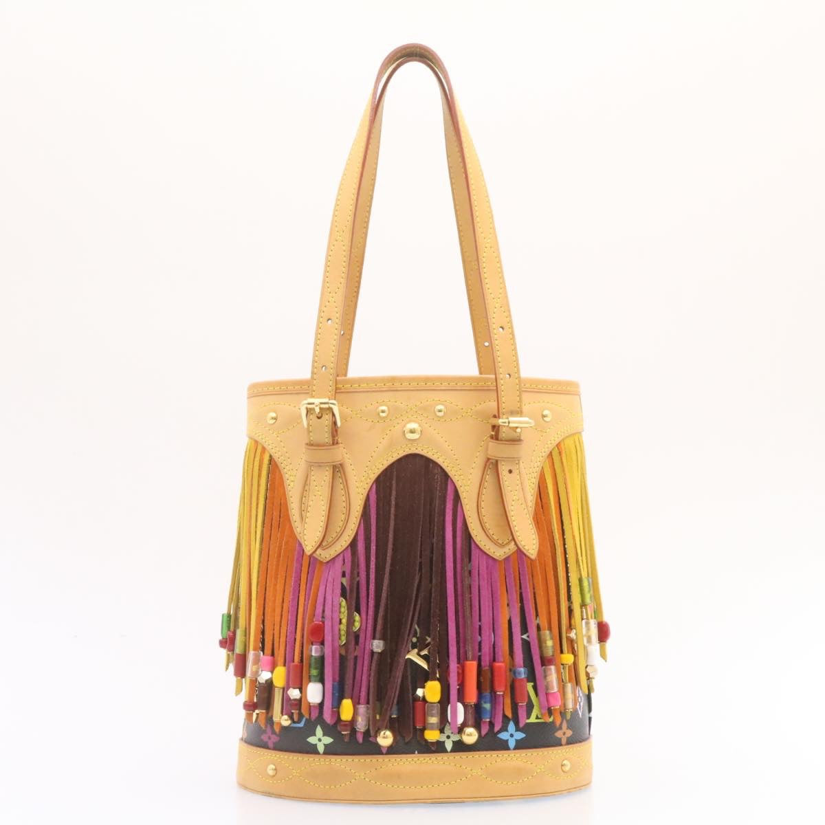 LOUIS VUITTON Monogram Multicolor Bucket Frange ToteBag Black M40110 Auth 25649S