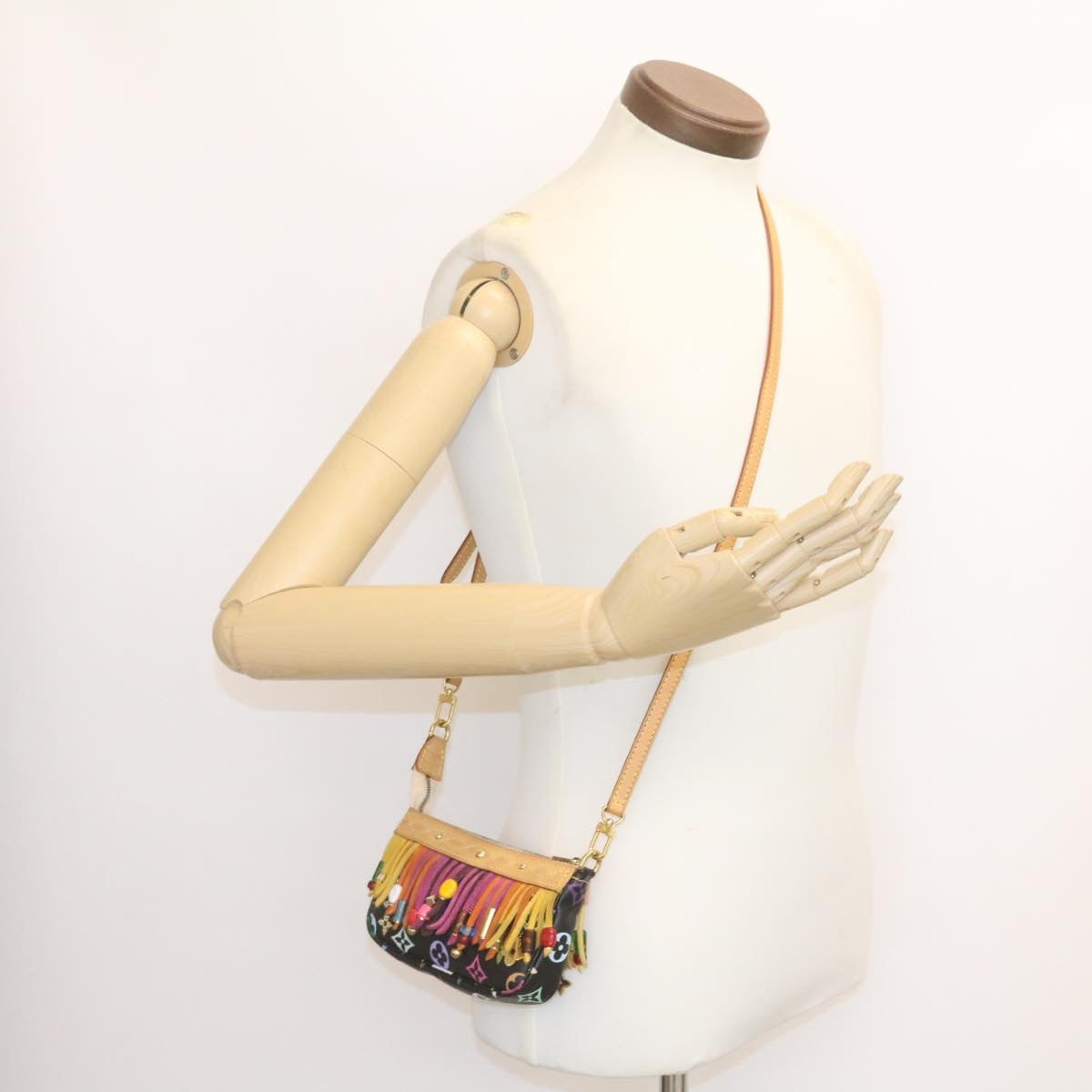 LOUIS VUITTON Monogram Multicolor Bucket Frange ToteBag Black M40110 Auth 25649S