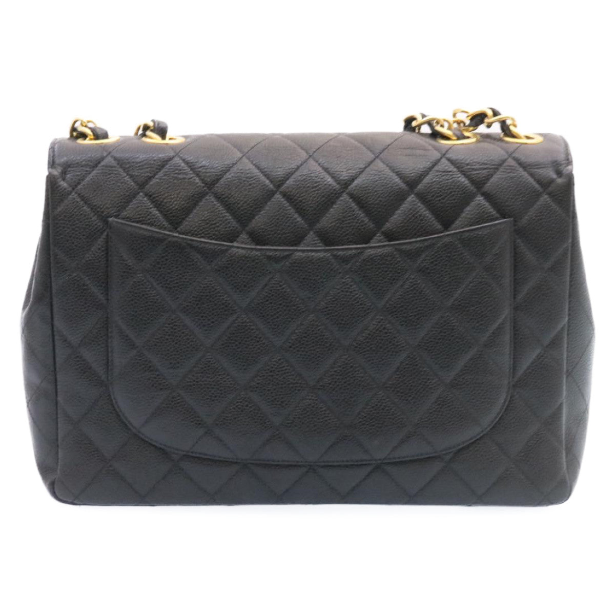 CHANEL Big Matelasse 34 Flap Chain Bag Caviar Skin Black Gold CC Auth 25984SA