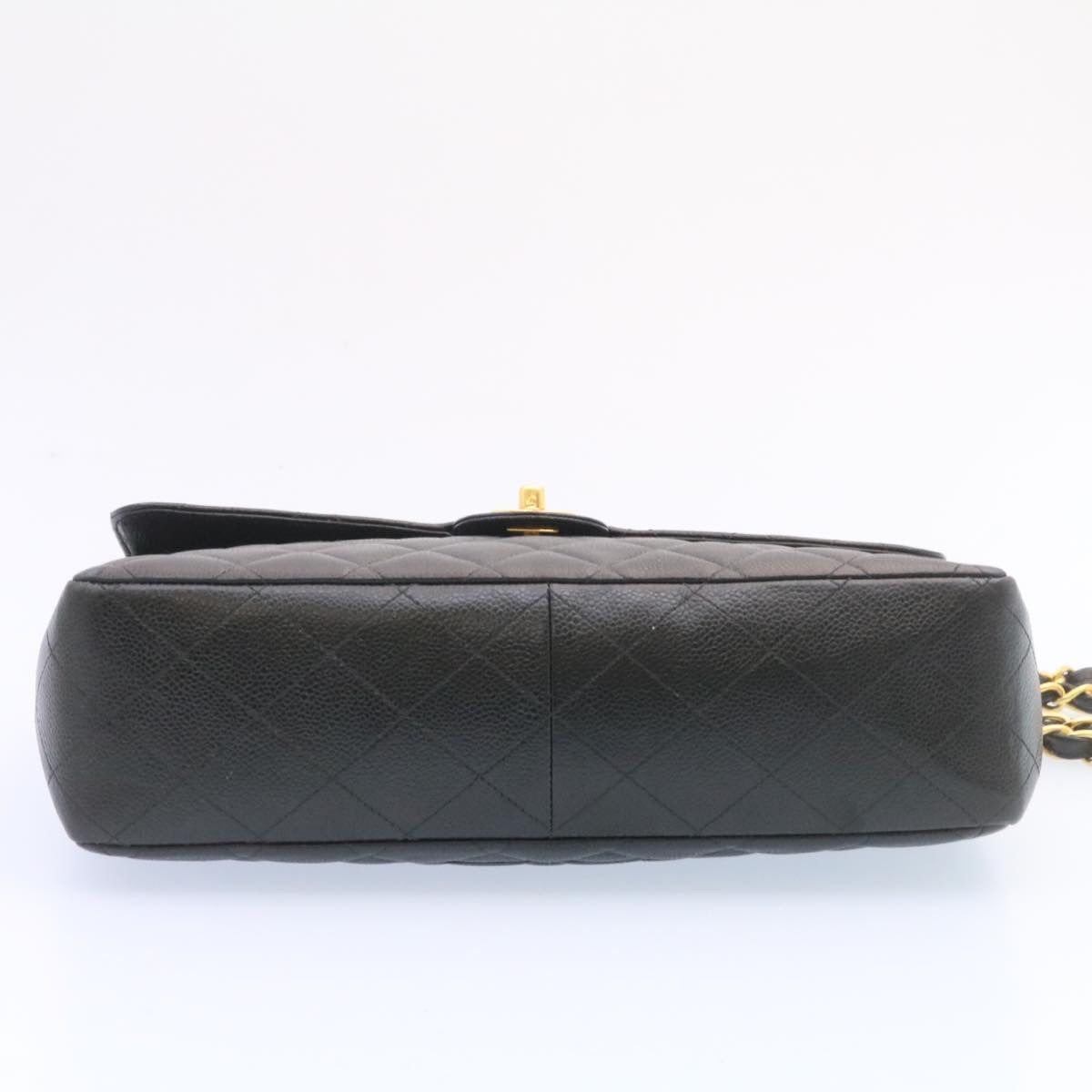 CHANEL Big Matelasse 34 Flap Chain Bag Caviar Skin Black Gold CC Auth 25984SA