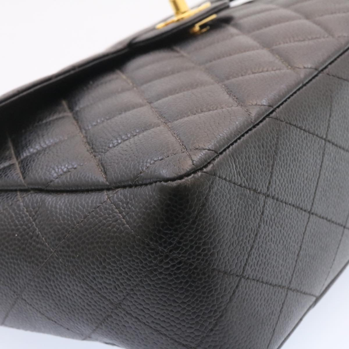 CHANEL Big Matelasse 34 Flap Chain Bag Caviar Skin Black Gold CC Auth 25984SA