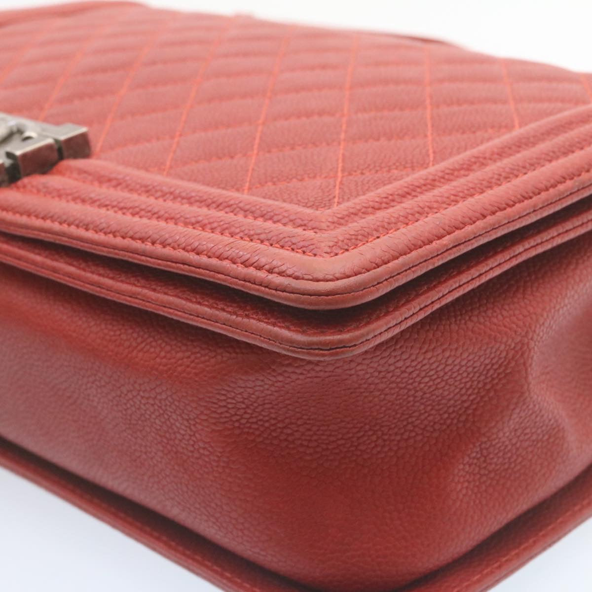 CHANEL Boy Chanel Matelasse Chain Flap Shoulder Bag Leather Red CC Auth 28281SAV