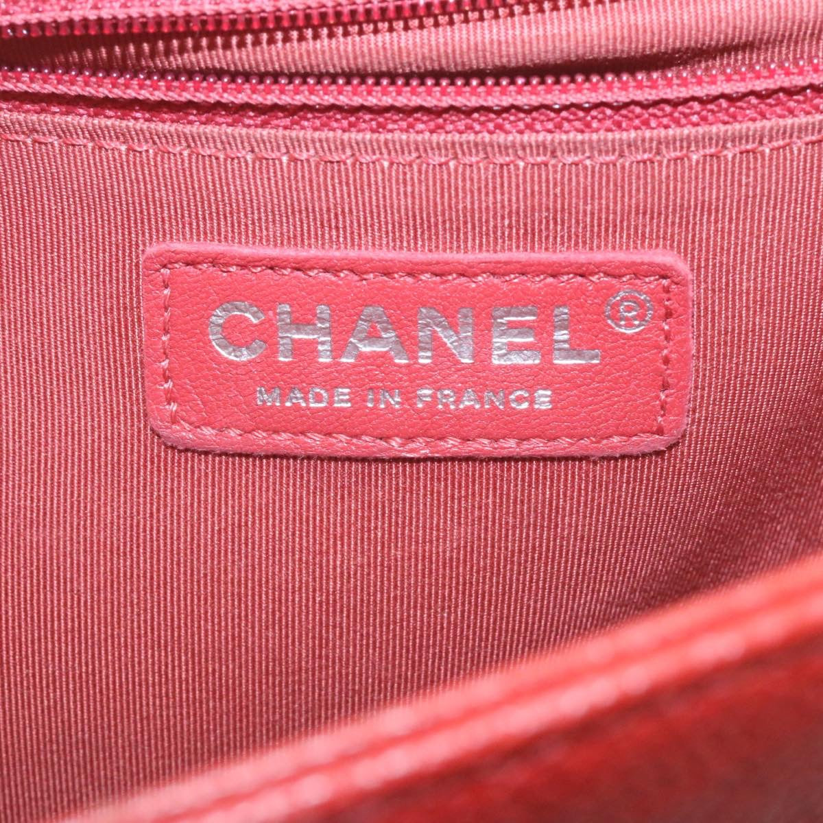 CHANEL Boy Chanel Matelasse Chain Flap Shoulder Bag Leather Red CC Auth 28281SAV