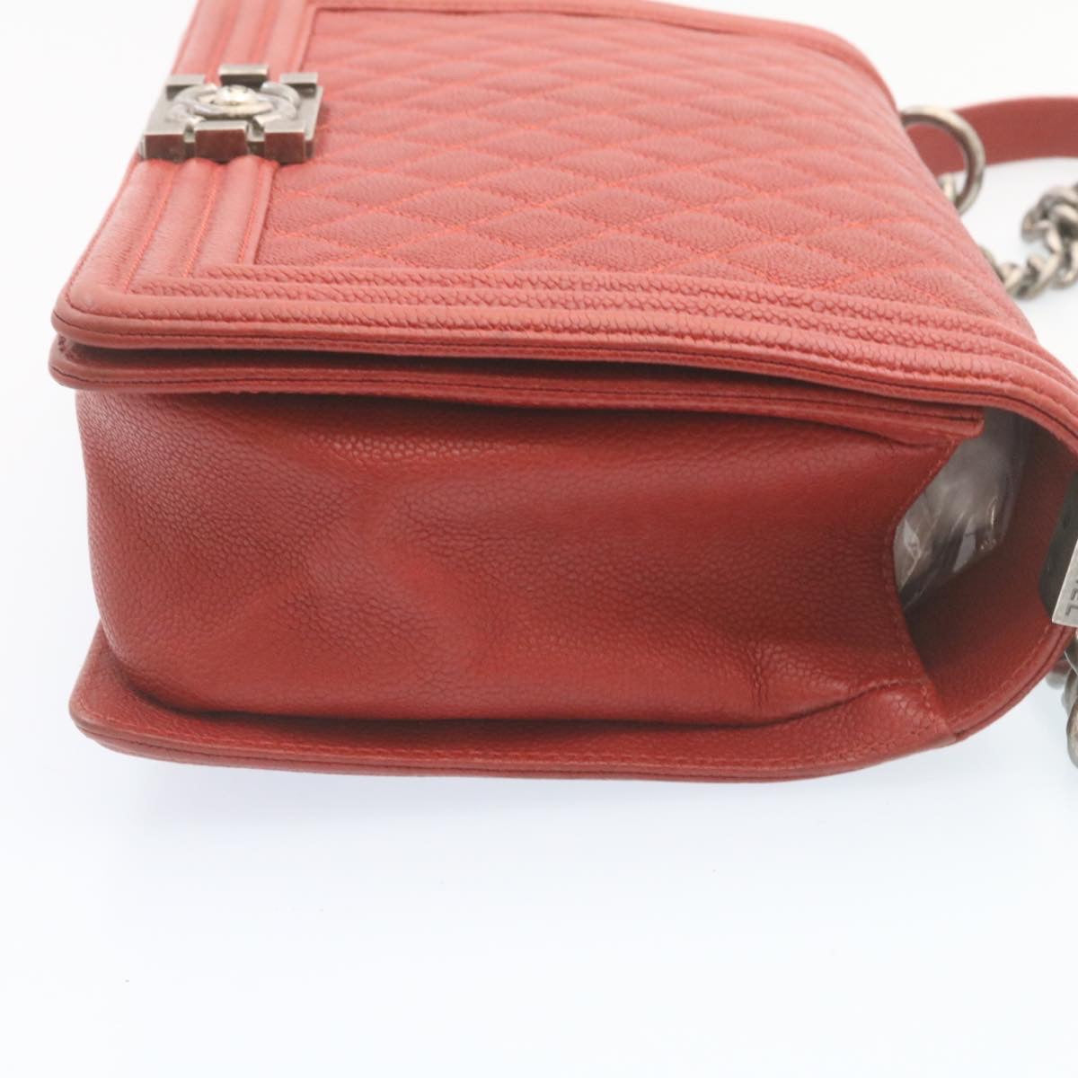 CHANEL Boy Chanel Matelasse Chain Flap Shoulder Bag Leather Red CC Auth 28281SAV