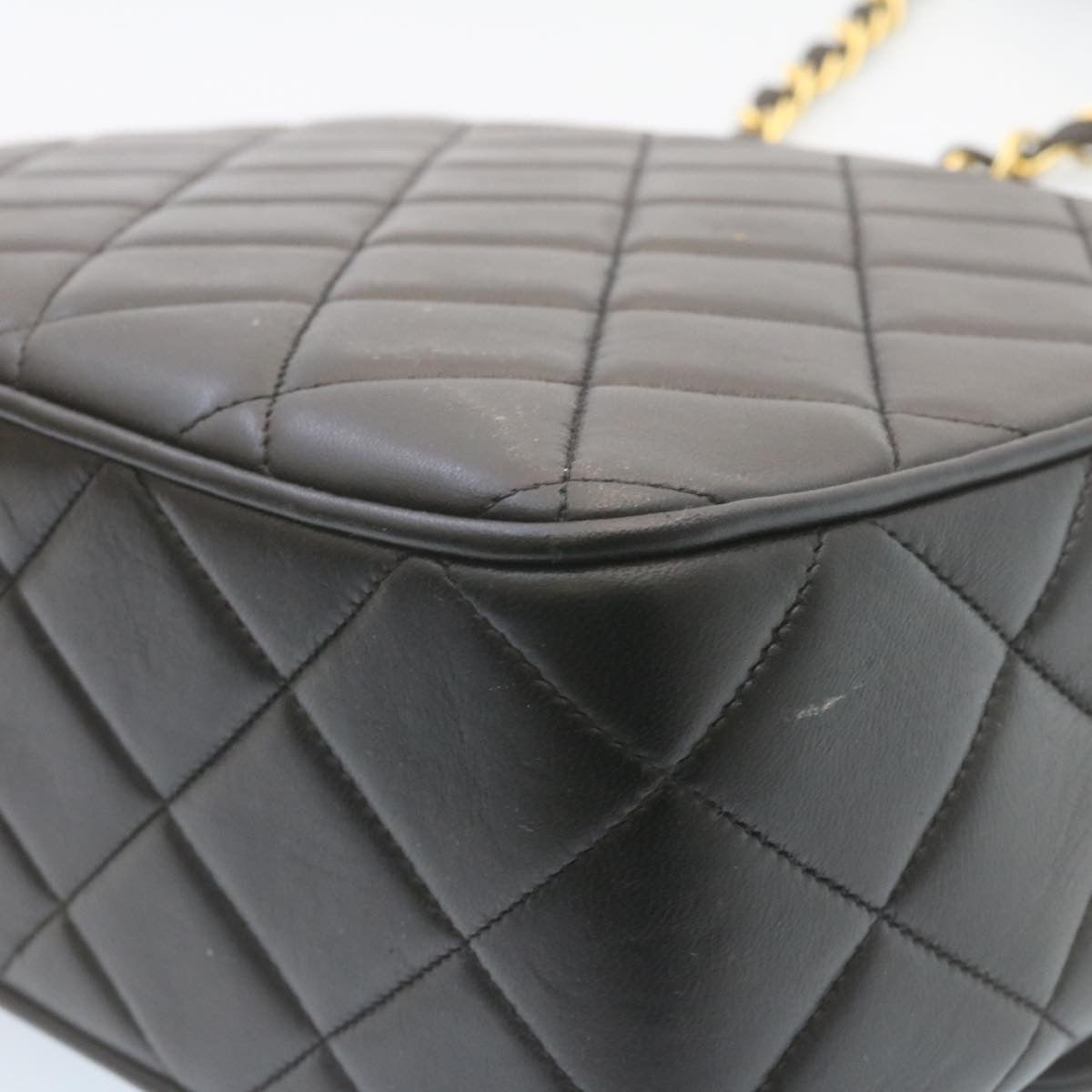 CHANEL Matelasse Chain Flap Shoulder Bag Lamb Skin Black Gold CC Auth 28632SAV