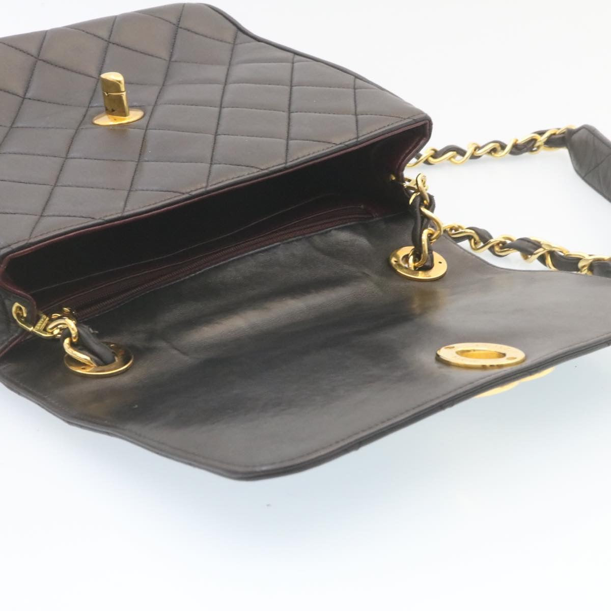 CHANEL Matelasse Chain Flap Shoulder Bag Lamb Skin Black Gold CC Auth 28632SAV