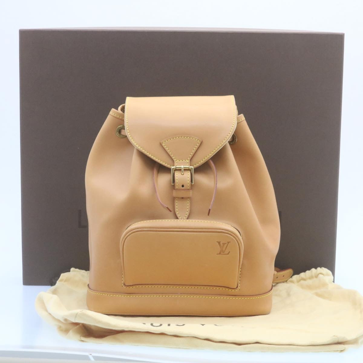 LOUIS VUITTON Nomad leather Montsouris MM Backpack SPO Beige LV Auth 28931SV