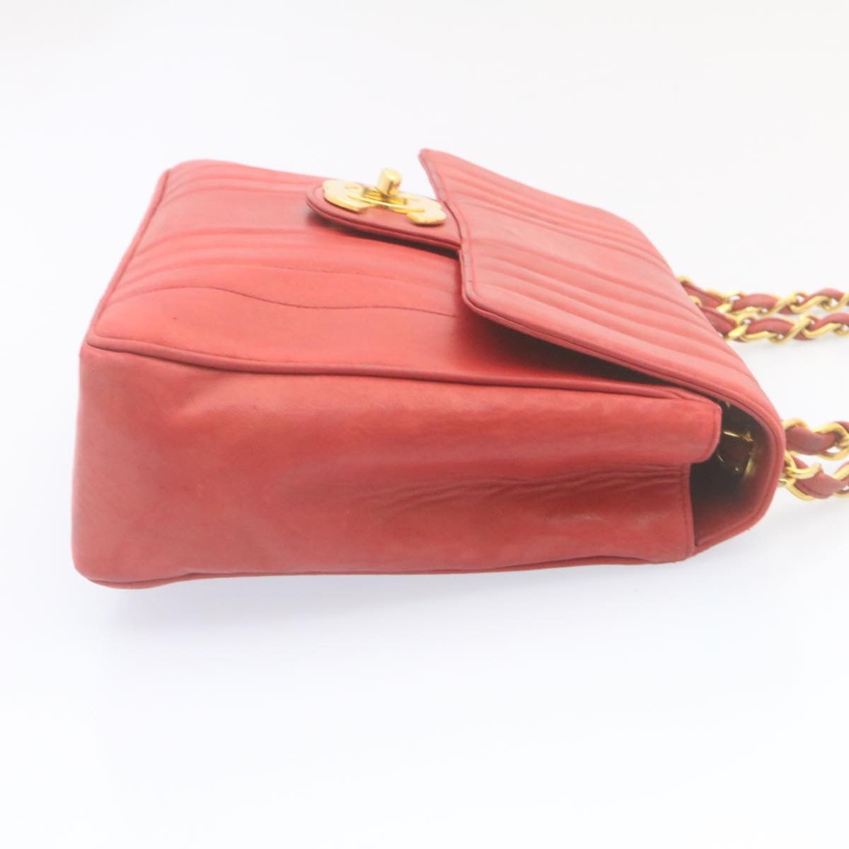CHANEL Mademoiselle Big Coco Double Chain Shoulder Bag Lamb Skin Red Auth 29129V