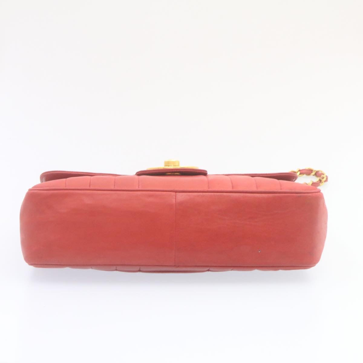 CHANEL Mademoiselle Big Coco Double Chain Shoulder Bag Lamb Skin Red Auth 29129V