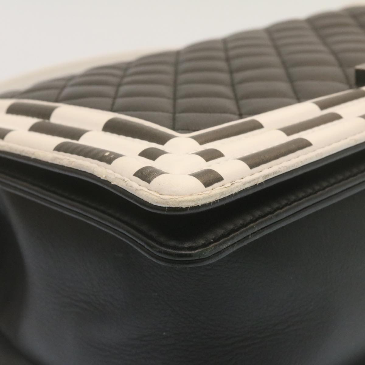 CHANEL Matelasse Boy Chanel Chain Shoulder Bag Lamb Skin Black CC Auth 29190A