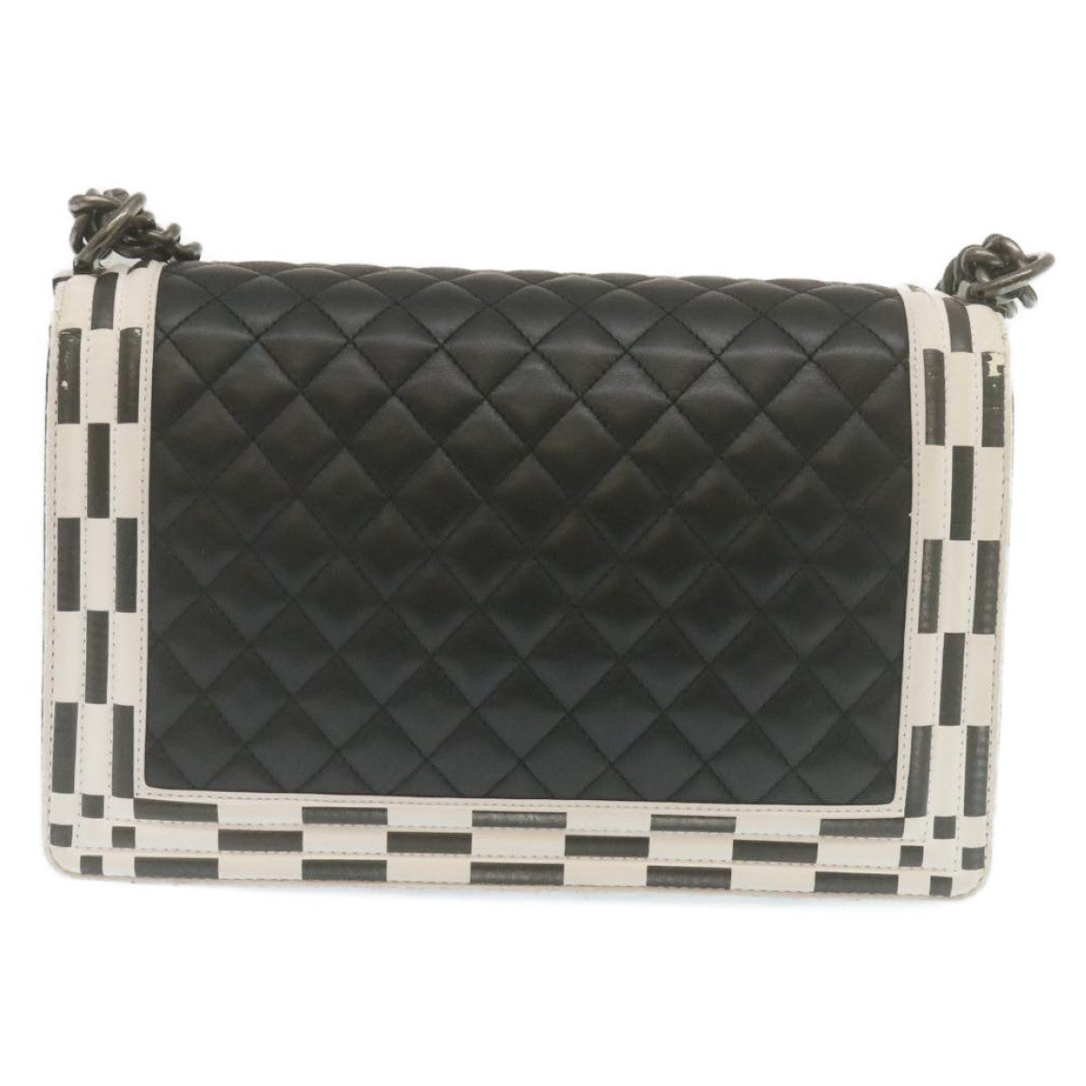 CHANEL Matelasse Boy Chanel Chain Shoulder Bag Lamb Skin Black CC Auth 29190A