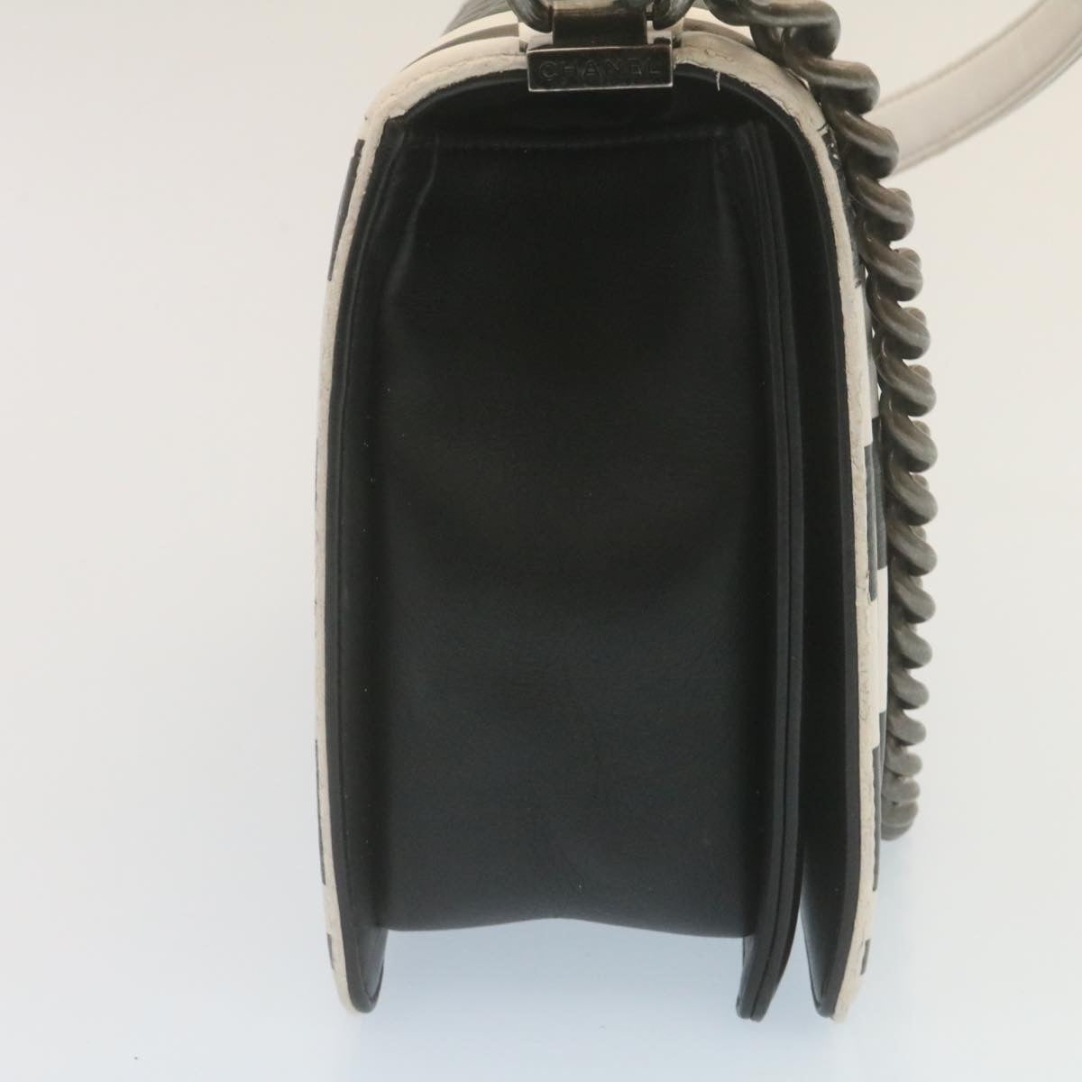 CHANEL Matelasse Boy Chanel Chain Shoulder Bag Lamb Skin Black CC Auth 29190SAM