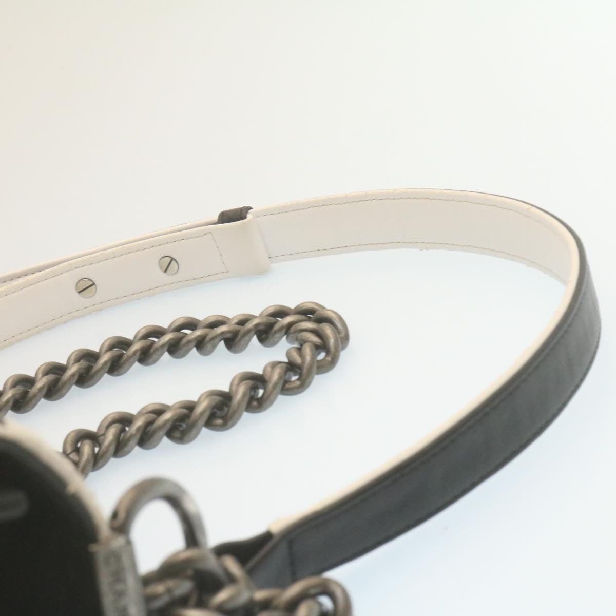 CHANEL Matelasse Boy Chanel Chain Shoulder Bag Lamb Skin Black CC Auth 29190A