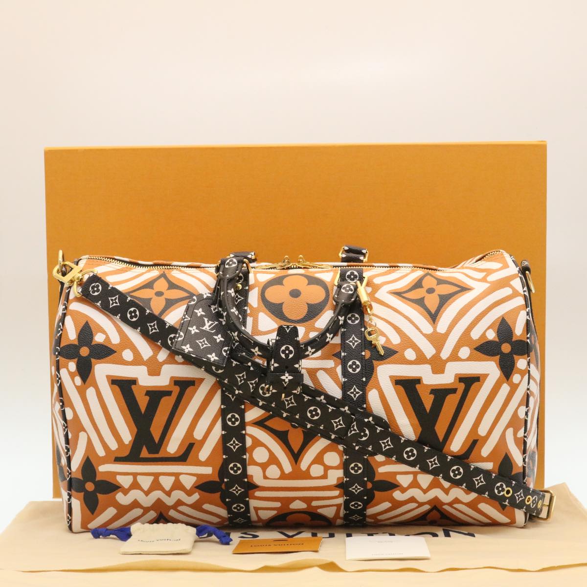 LOUIS VUITTON LV Crafty Keepall Bandouliere 45 Boston Caramel M45473 Auth 29194S