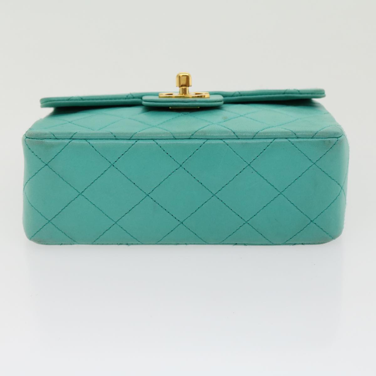 CHANEL Mini Matelasse 17 Flap Chain Bag Lamb Skin Light Blue CC Auth 29527A