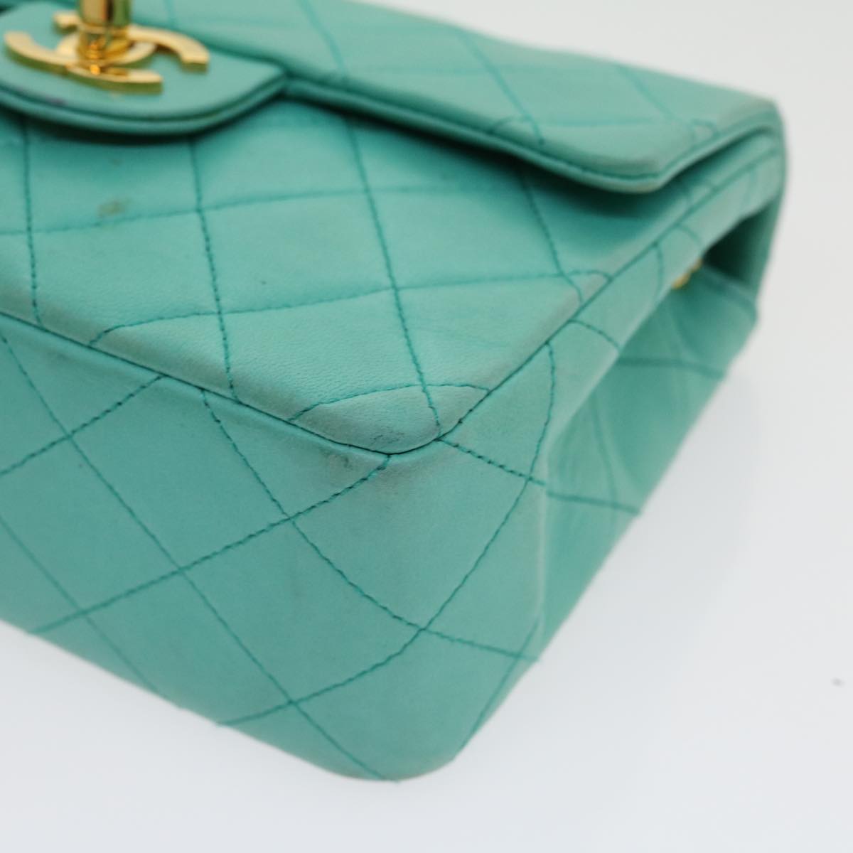 CHANEL Mini Matelasse 17 Flap Chain Bag Lamb Skin Light Blue CC Auth 29527A