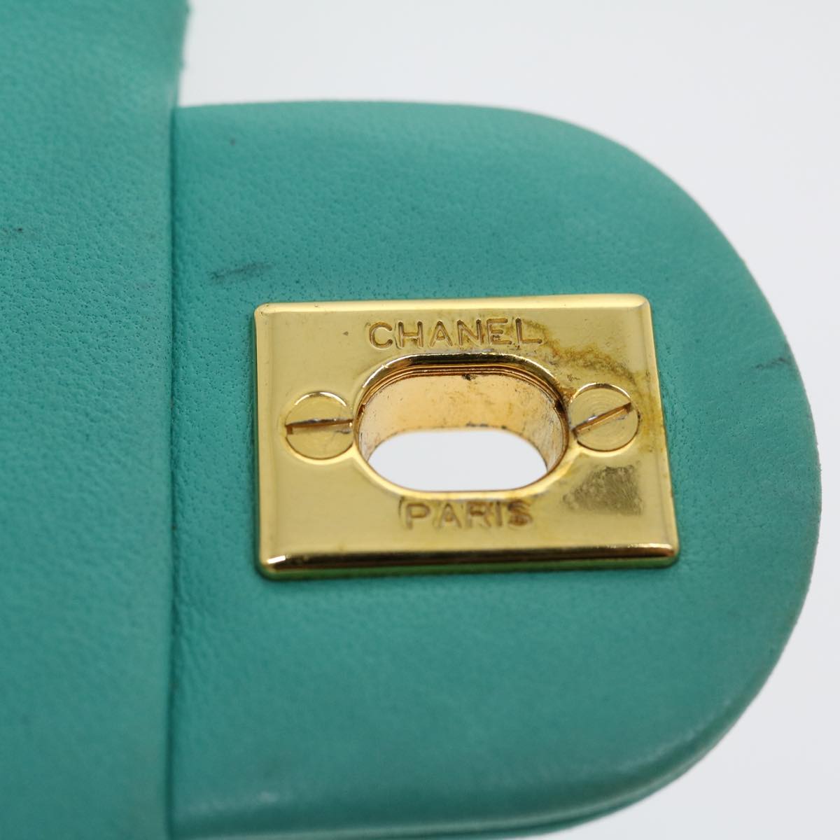 CHANEL Mini Matelasse 17 Flap Chain Bag Lamb Skin Light Blue CC Auth 29527A