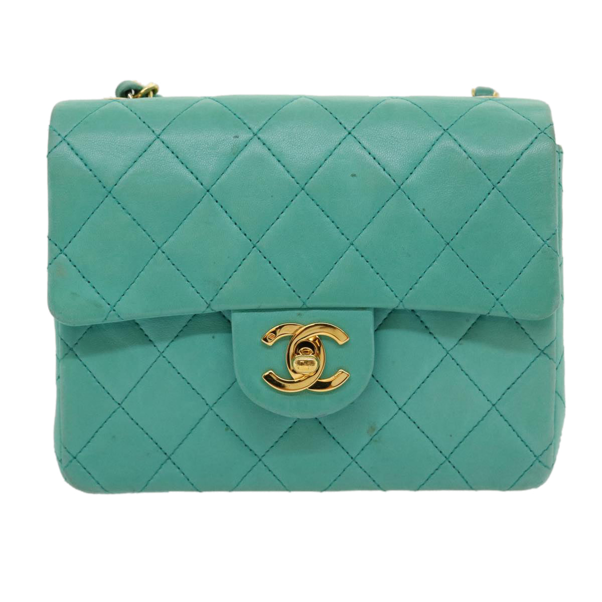CHANEL Mini Matelasse 17 Flap Chain Bag Lamb Skin Light Blue CC Auth 29527A