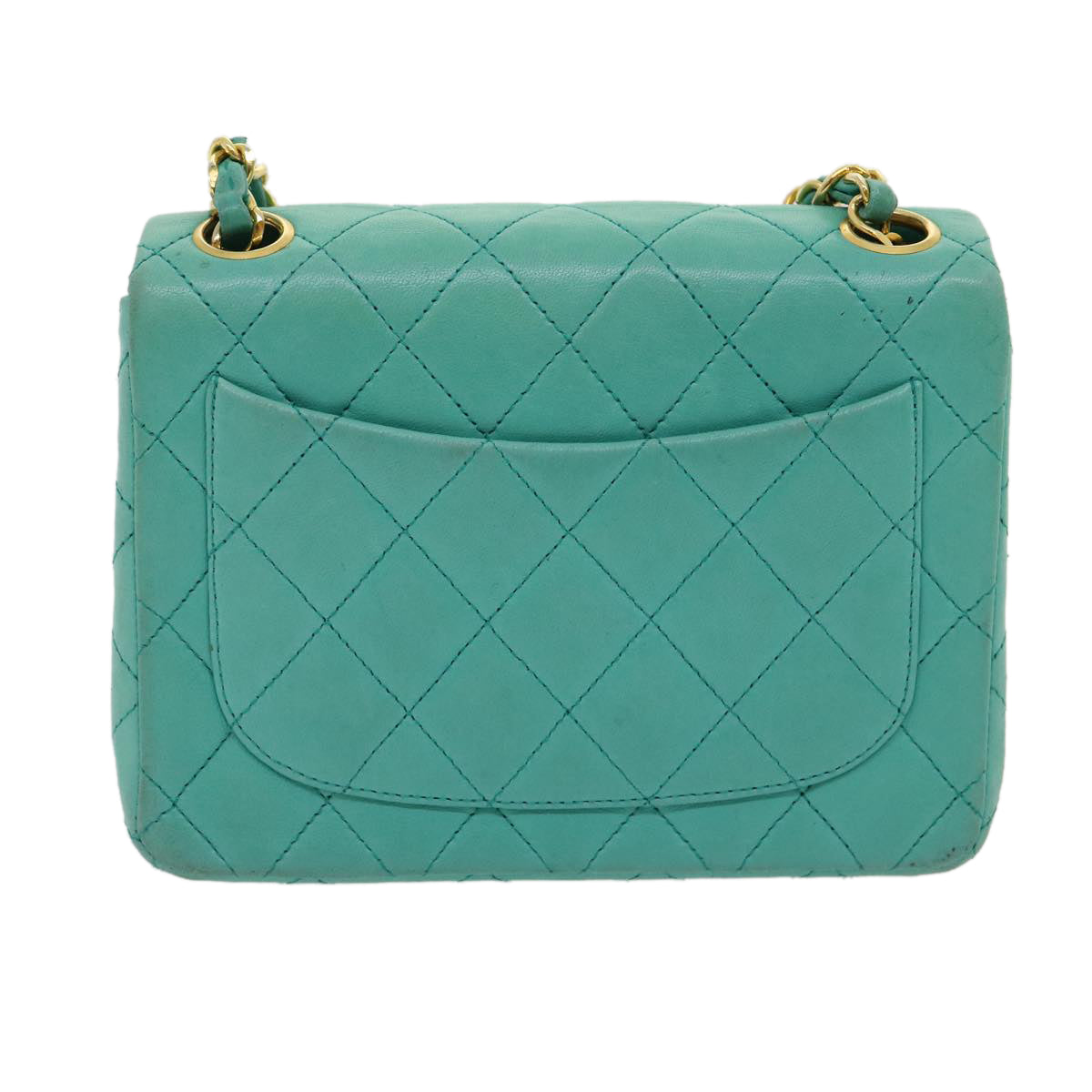 CHANEL Mini Matelasse 17 Flap Chain Bag Lamb Skin Light Blue CC Auth 29527A