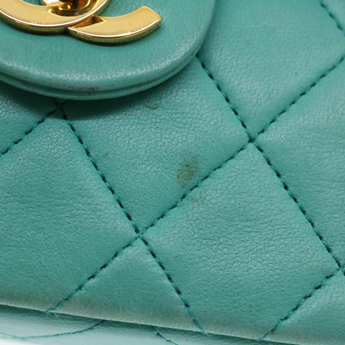 CHANEL Mini Matelasse 17 Flap Chain Bag Lamb Skin Light Blue CC Auth 29527A