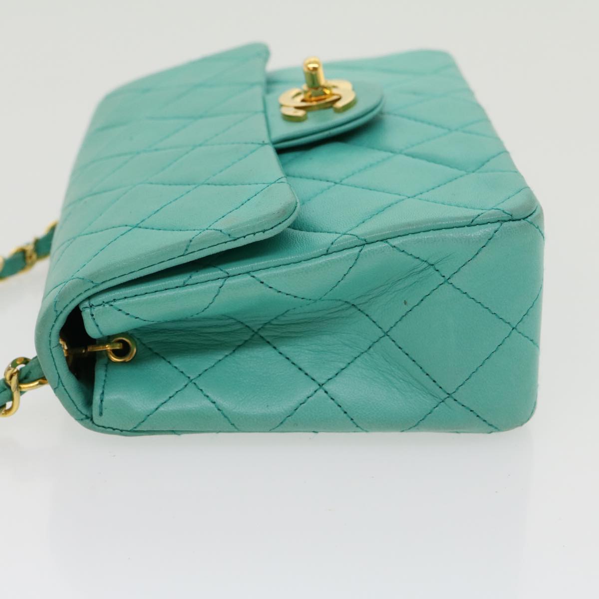 CHANEL Mini Matelasse 17 Flap Chain Bag Lamb Skin Light Blue CC Auth 29527A