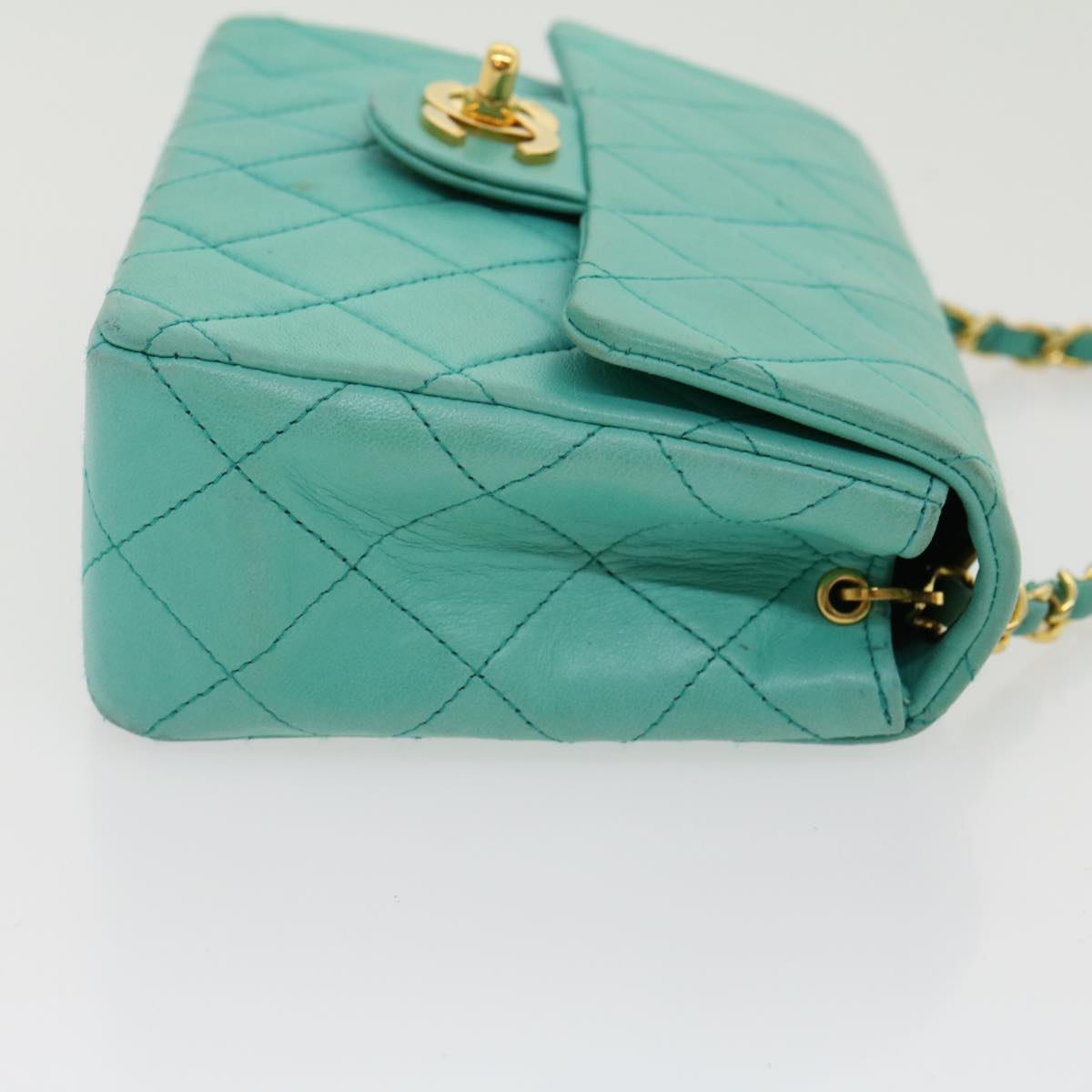 CHANEL Mini Matelasse 17 Flap Chain Bag Lamb Skin Light Blue CC Auth 29527A