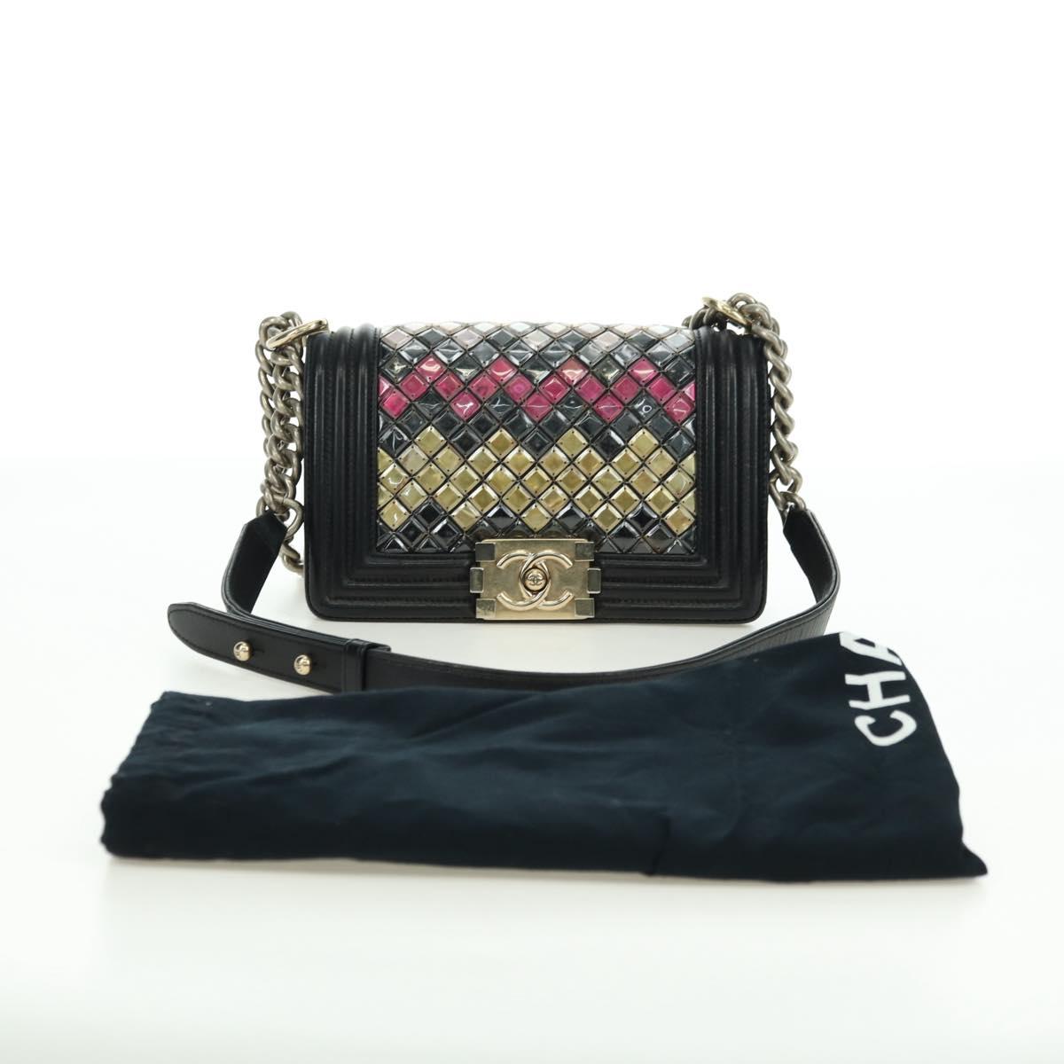 CHANEL Chain Boy Chanel Shoulder Bag Tile Black Multicolor CC Auth 29551A