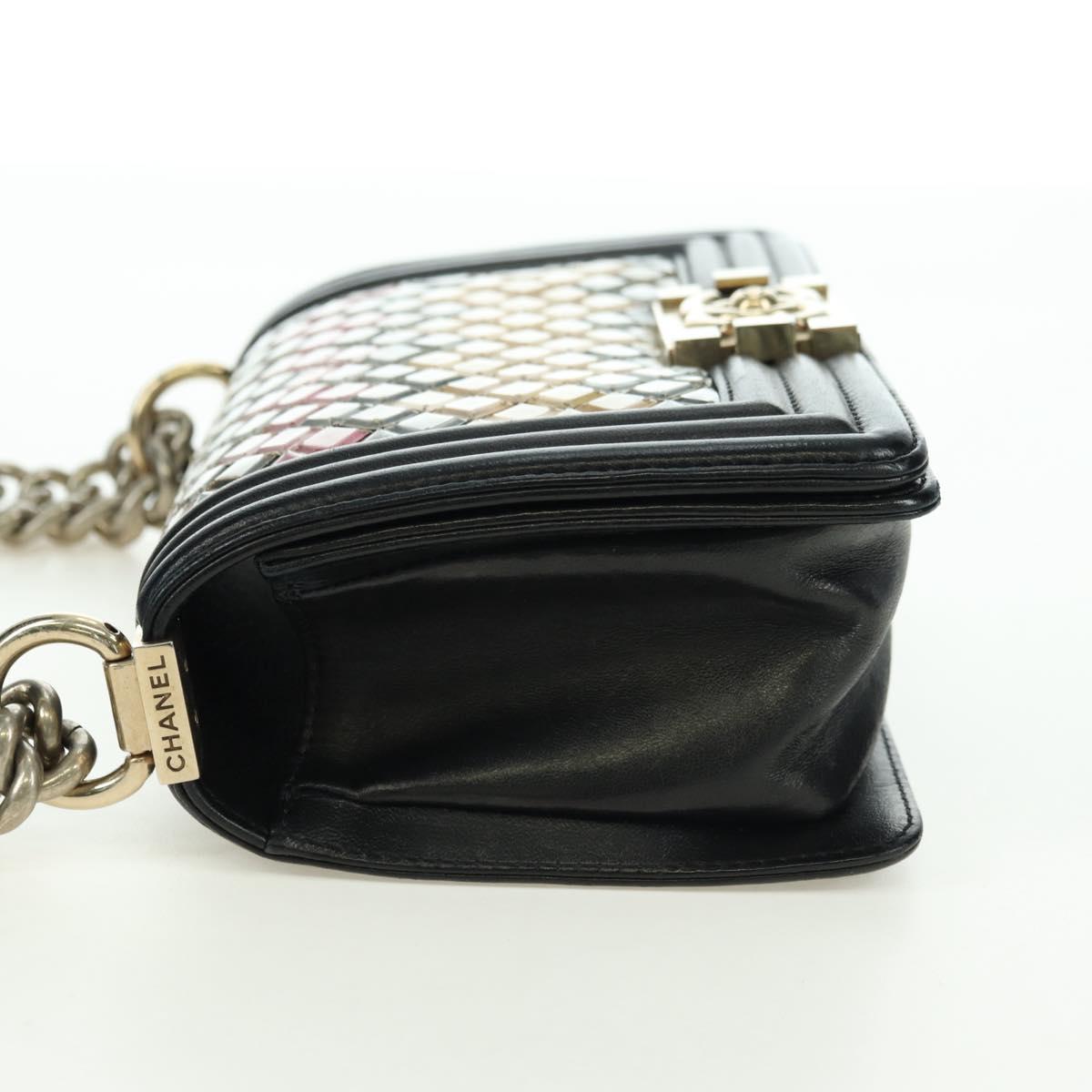 CHANEL Chain Boy Chanel Shoulder Bag Tile Black Multicolor CC Auth 29551A
