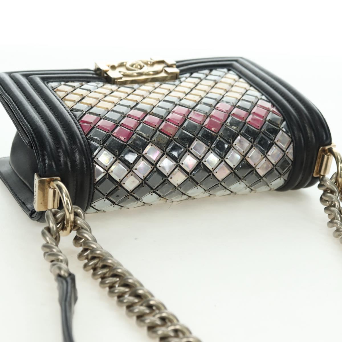 CHANEL Chain Boy Chanel Shoulder Bag Tile Black Multicolor CC Auth 29551A