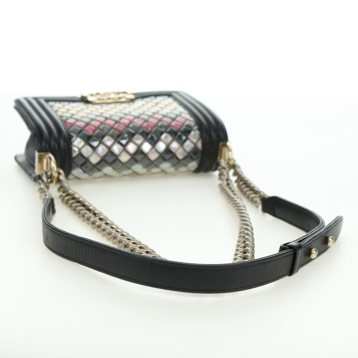 CHANEL Chain Boy Chanel Shoulder Bag Tile Black Multicolor CC Auth 29551A