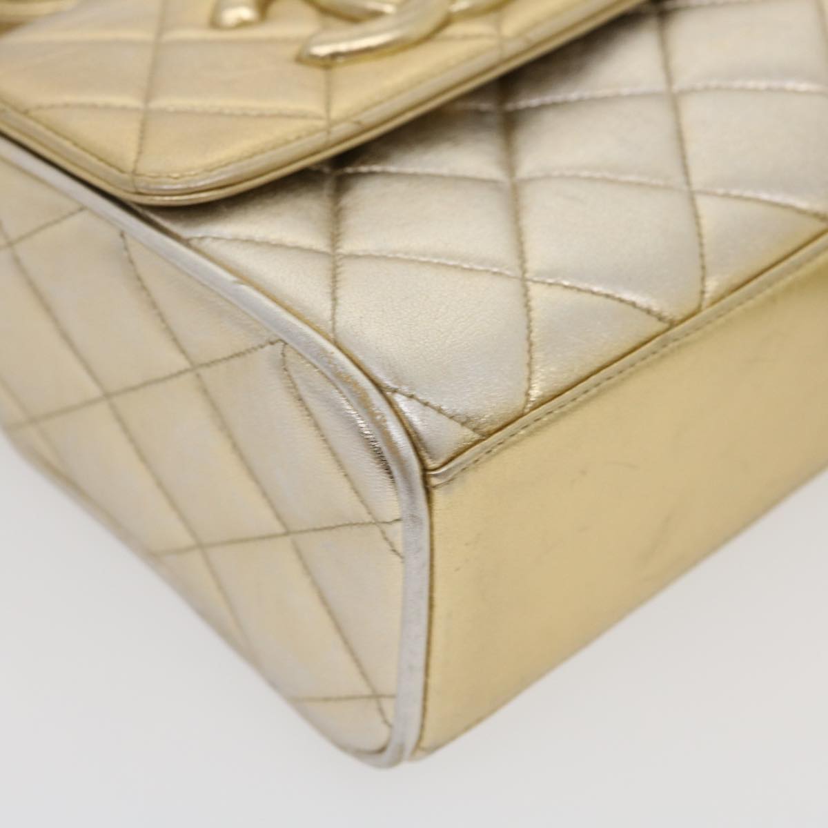 CHANEL Matelasse Shoulder Bag Lamb Skin Gold CC Auth 29567SAV