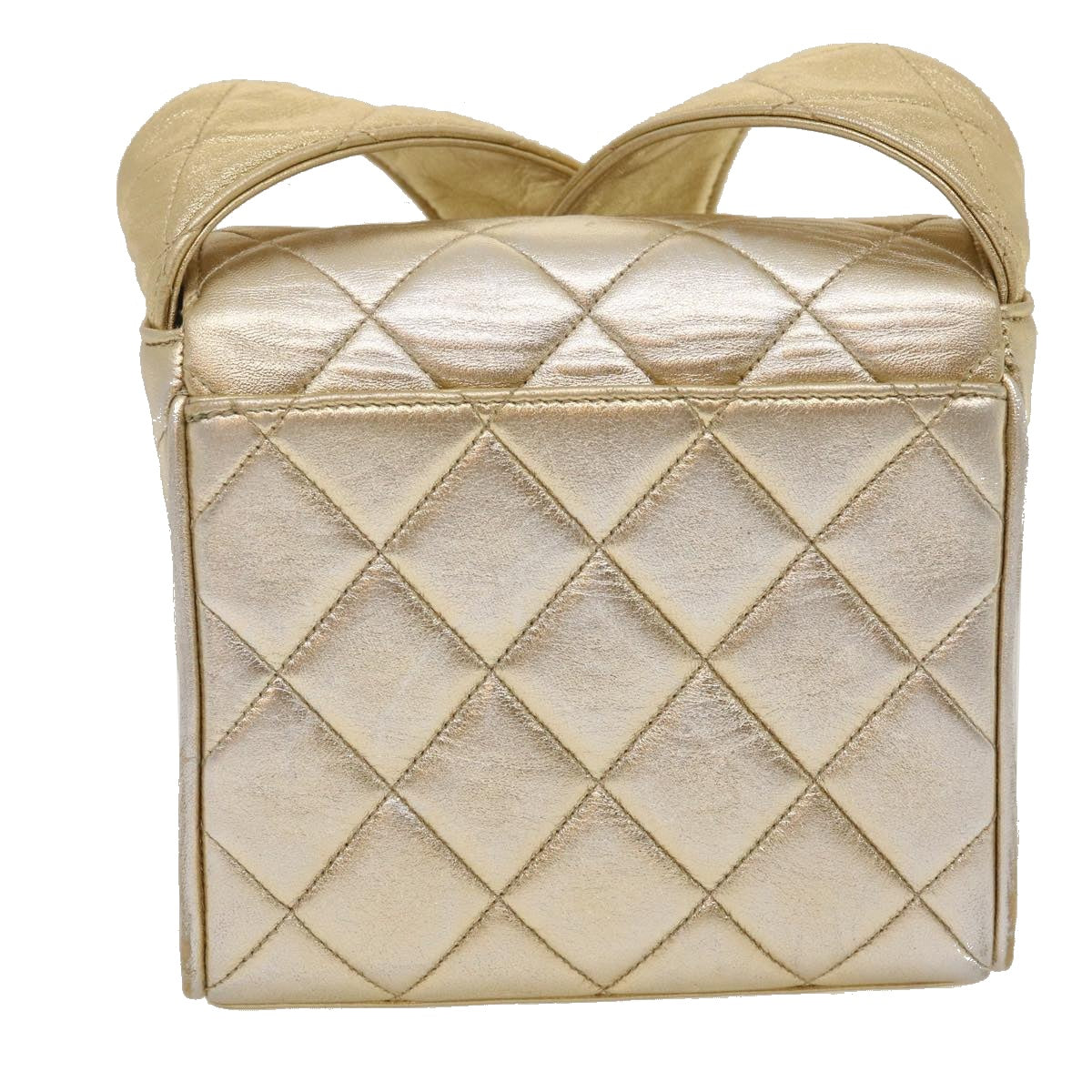 CHANEL Matelasse Shoulder Bag Lamb Skin Gold CC Auth 29567SAV
